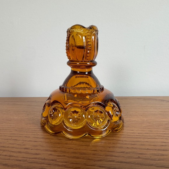 L. E. Smith Moon and Stars amber glass tapered candle holder Vintage - Picture 5 of 6